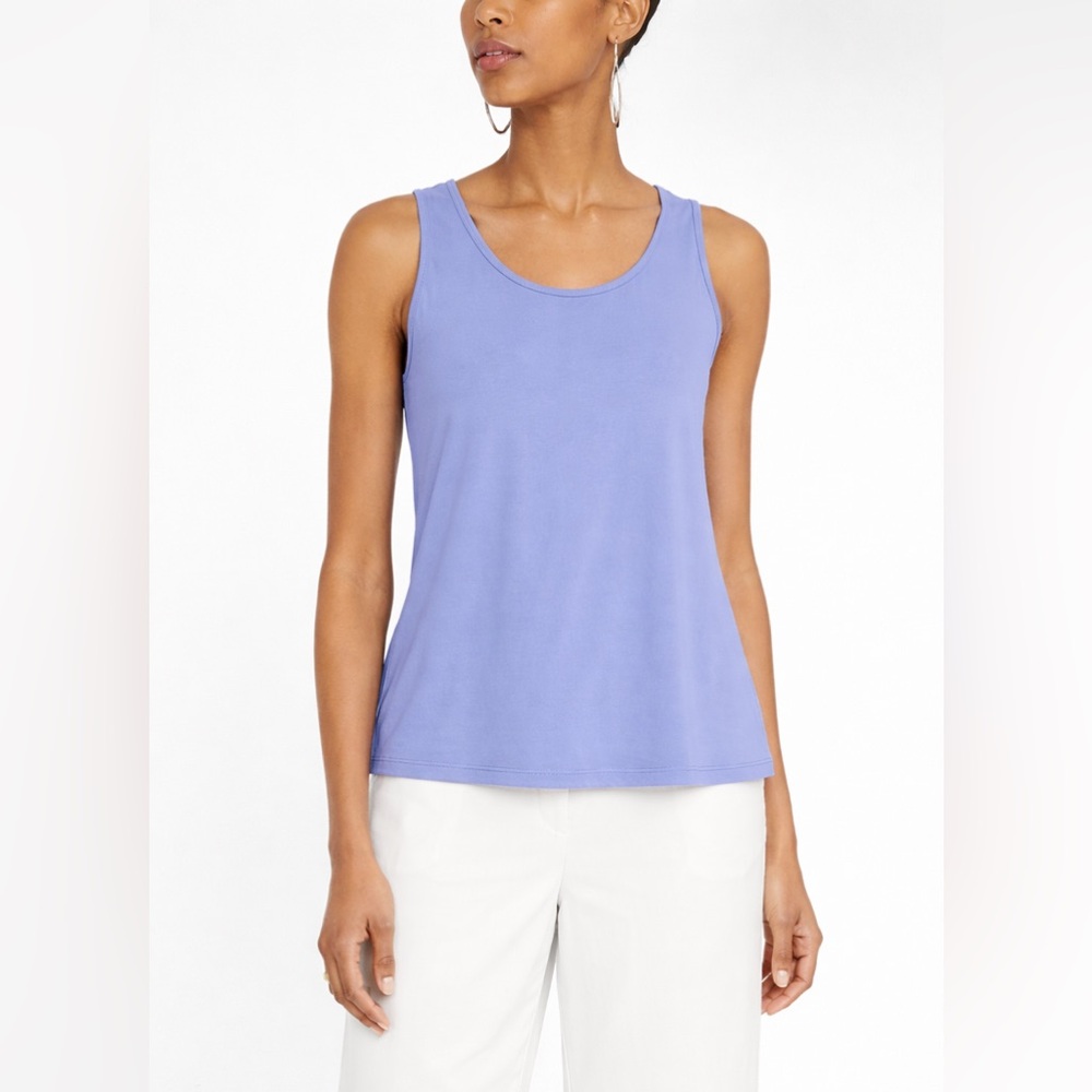 Eileen Fisher Scoop-Neck Stretch 100% Silk Jersey Blue Tank Sz XL Casual Career